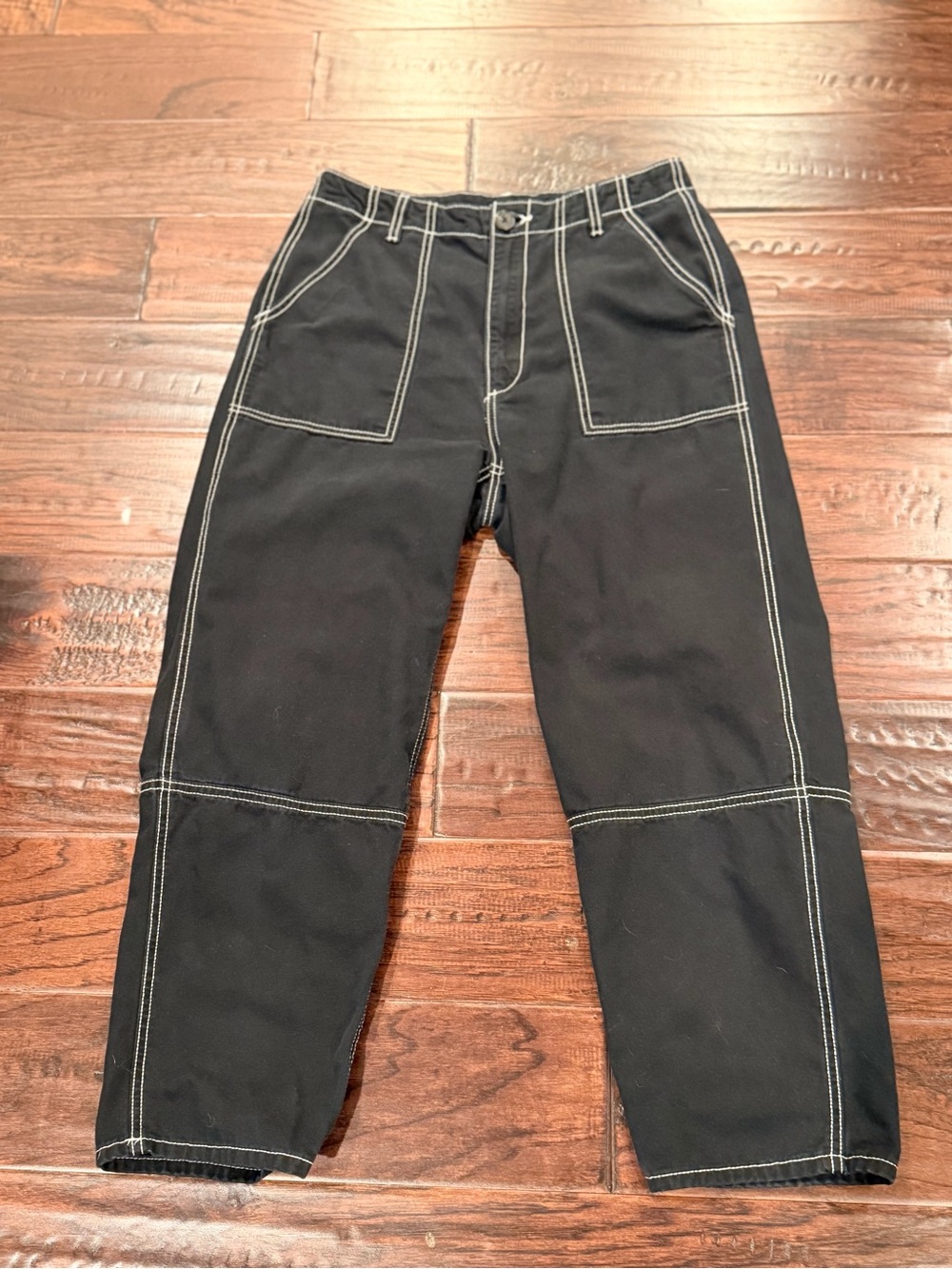Divided Black Cargo Pants with Contrast Stitching